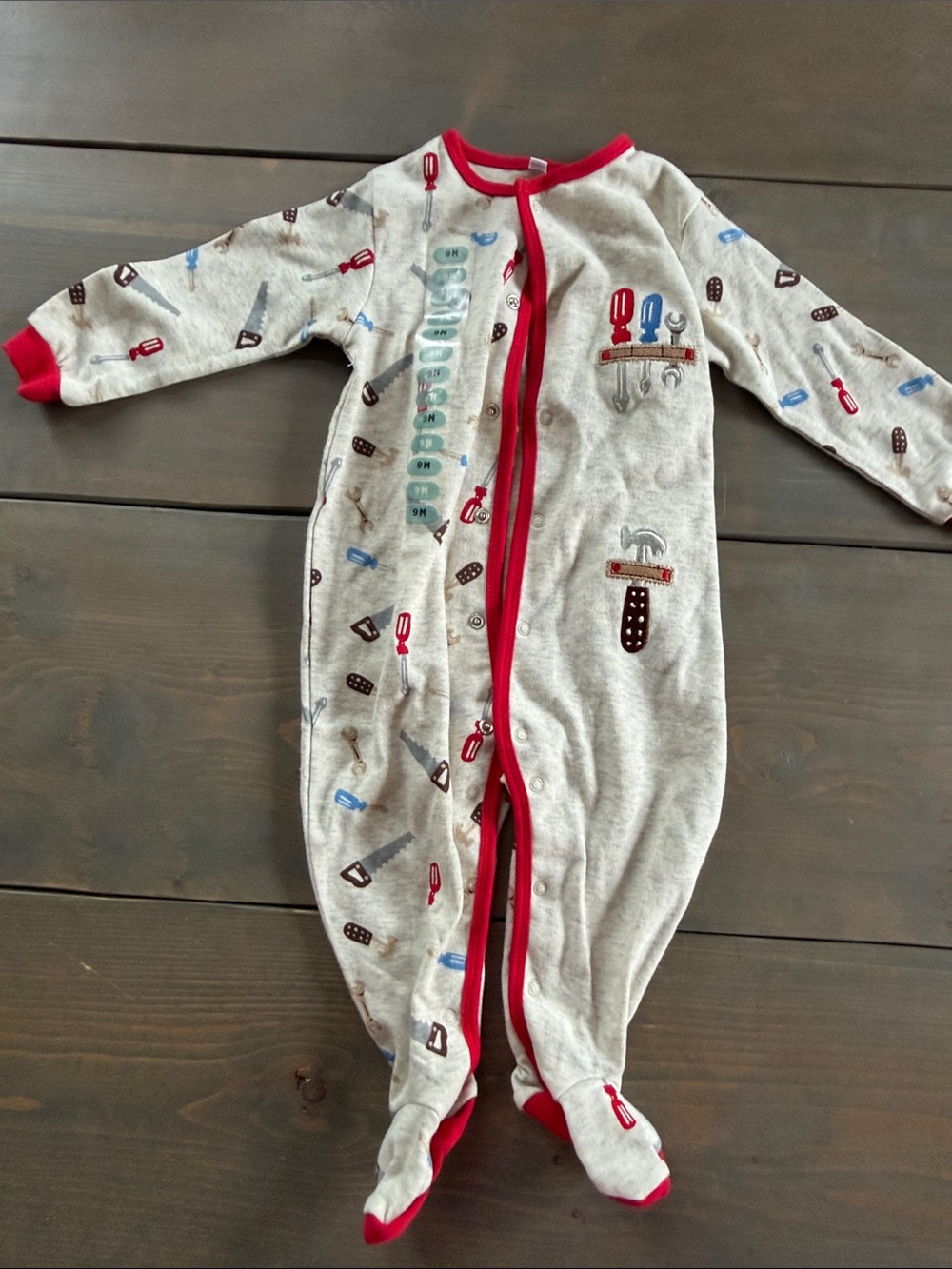 Gray & Red Tool-Print Footed Sleep Sack for Kids